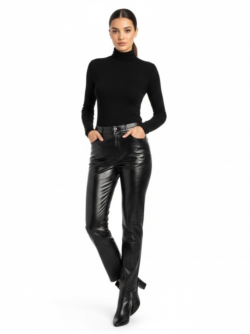 White Fox Boutique Shiny High Rise Faux Leather Pants Black Punk Gothic Sz Small
